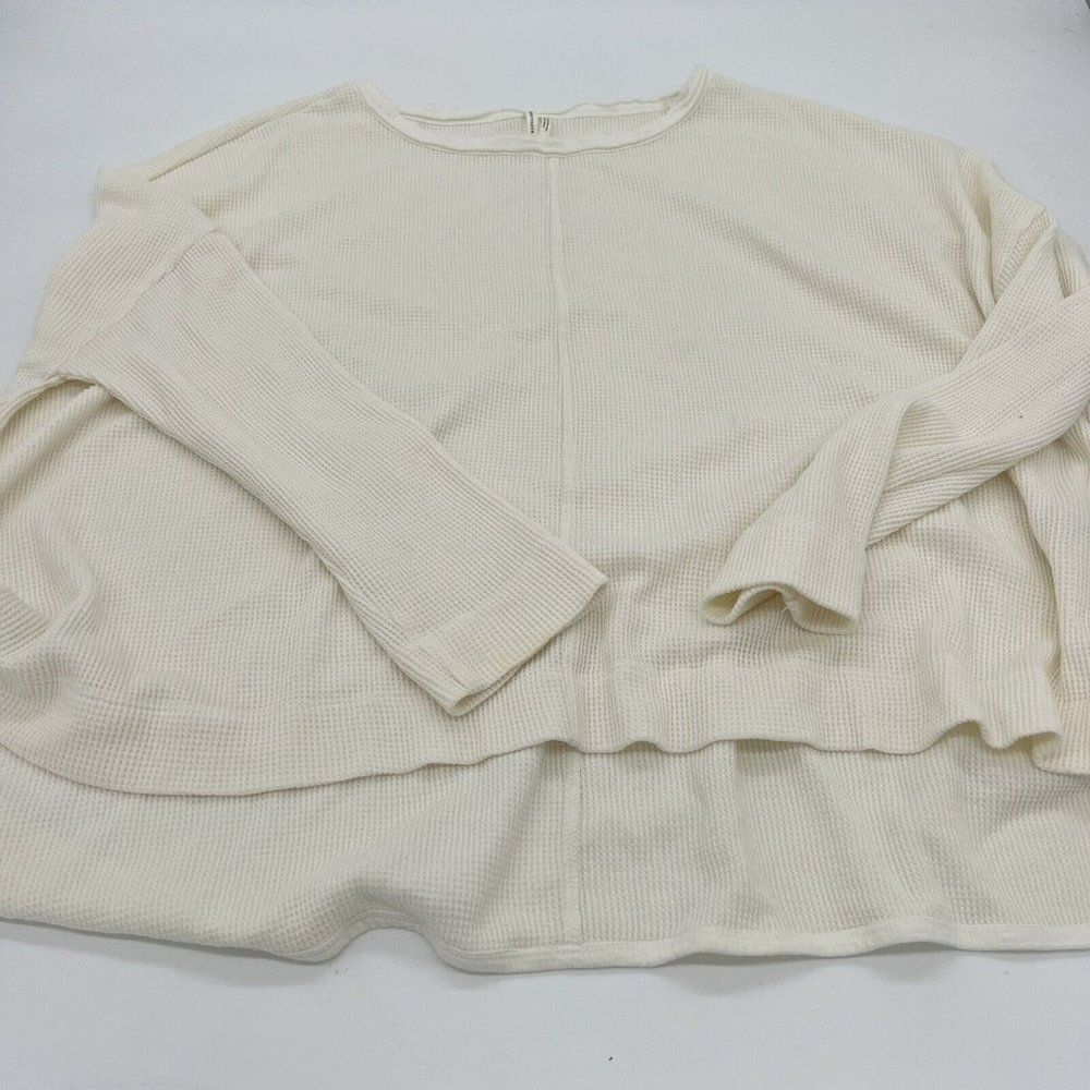 Anthropologie Waffle Knit Ivory Sweater Hi Lo Long Sleeve Small